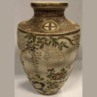 Vintage Japanese Satsuma Pottery Vase w/ Floral Design 1