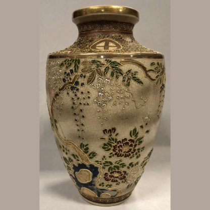 Vintage Japanese Satsuma Pottery Vase w/ Floral Design 3