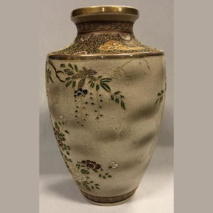 Vintage Japanese Satsuma Pottery Vase w/ Floral Design 4
