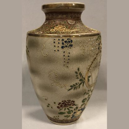 Vintage Japanese Satsuma Pottery Vase w/ Floral Design 6