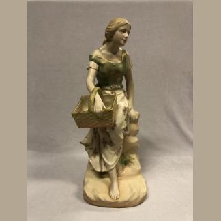 Antique Austrian “Amphora” Figurine of a lady with a Basket Made In Austria