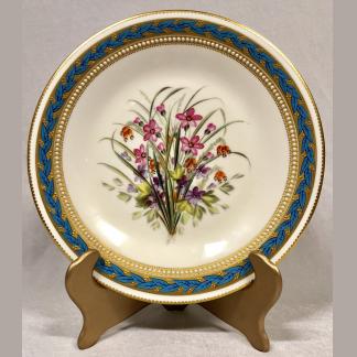 Royal Worcester Kerr & Binns 1862-67 Gilt/Blue Bordered Floral Rack Plate 1