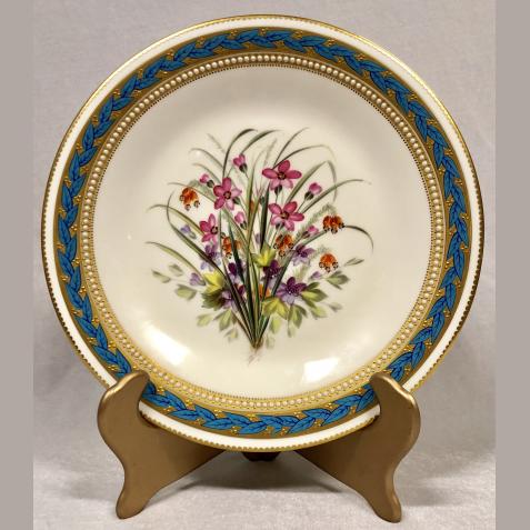 Royal Worcester Kerr & Binns 1862-67 Gilt/Blue Bordered Floral Rack Plate 1