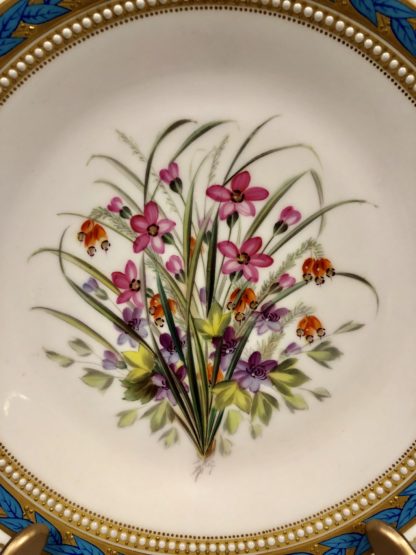 Royal Worcester Kerr & Binns 1862-67 Gilt/Blue Bordered Floral Rack Plate 2
