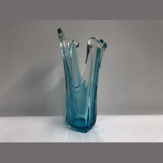 Vintage Retro Large Blue Finger Art Glass Vase 29.5cm 1