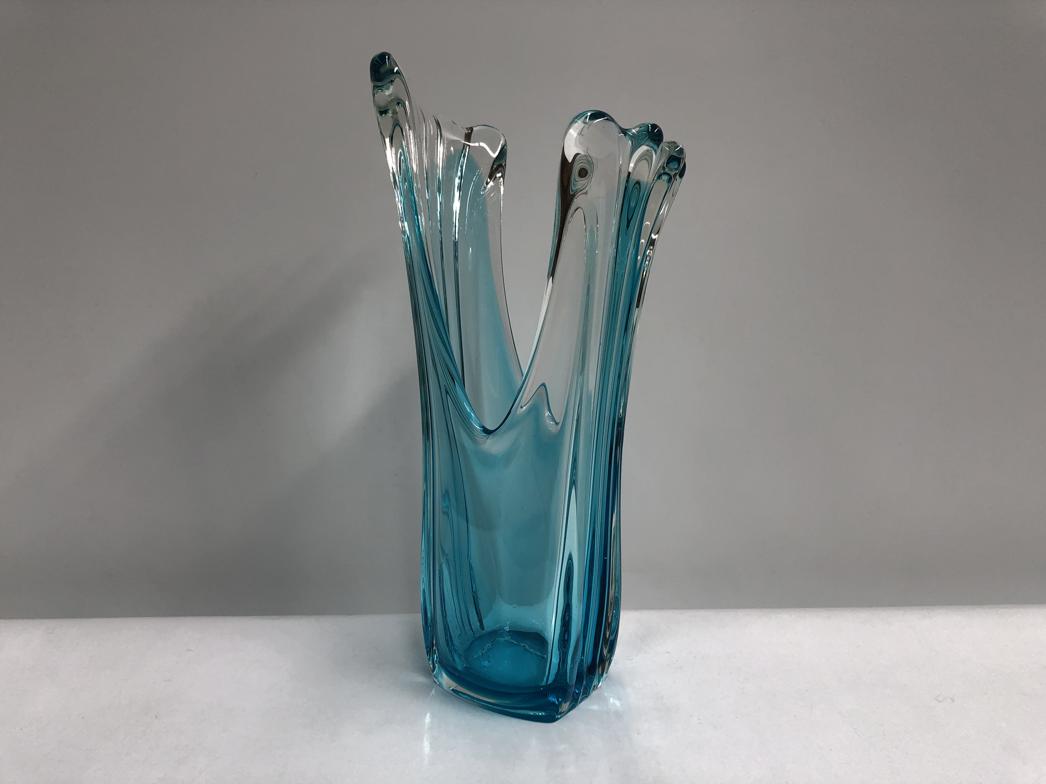 Vintage Retro Large Blue Finger Art Glass Vase 29.5cm 1