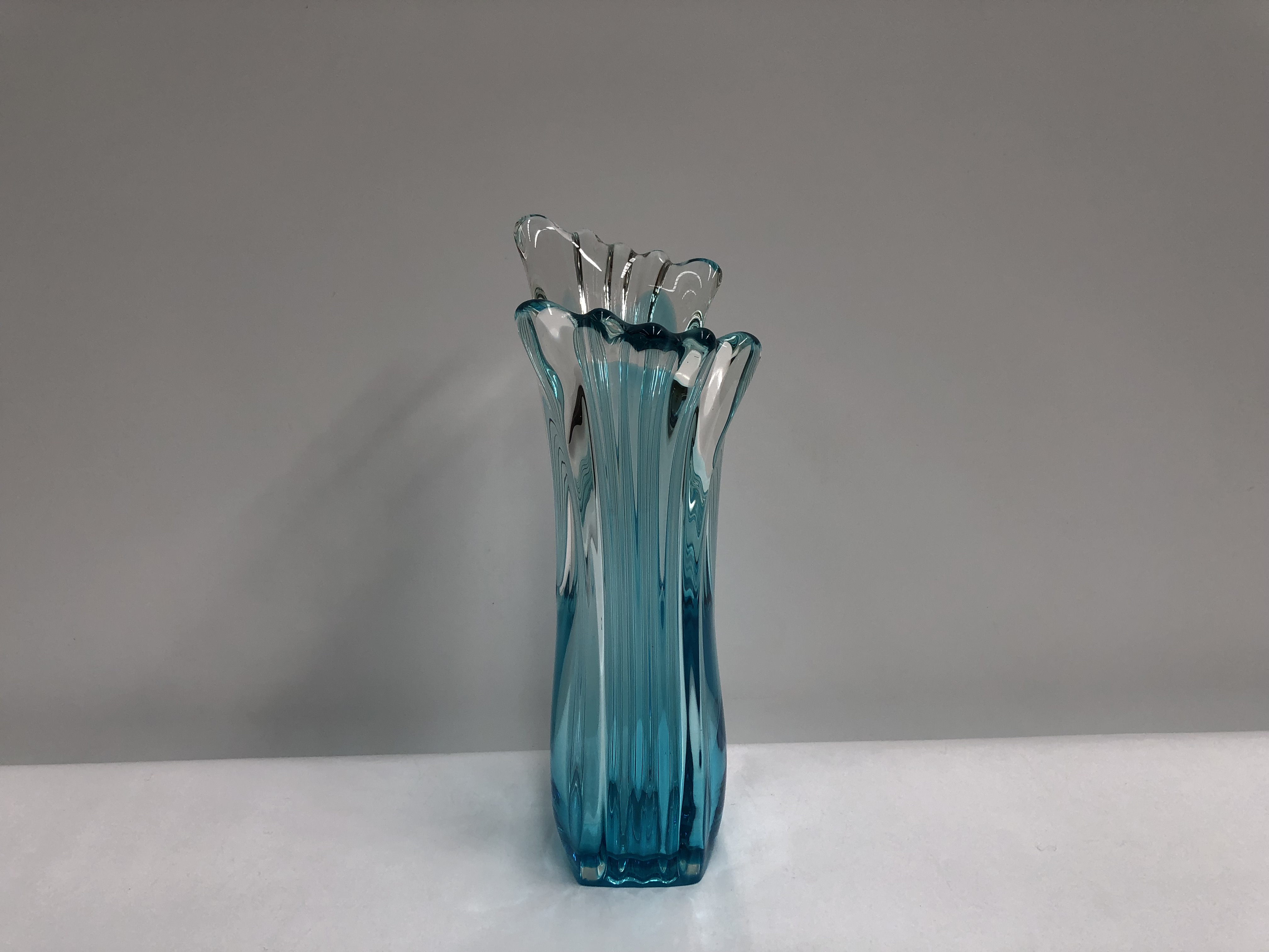Vintage Retro Large Blue Finger Art Glass Vase 29.5cm 4