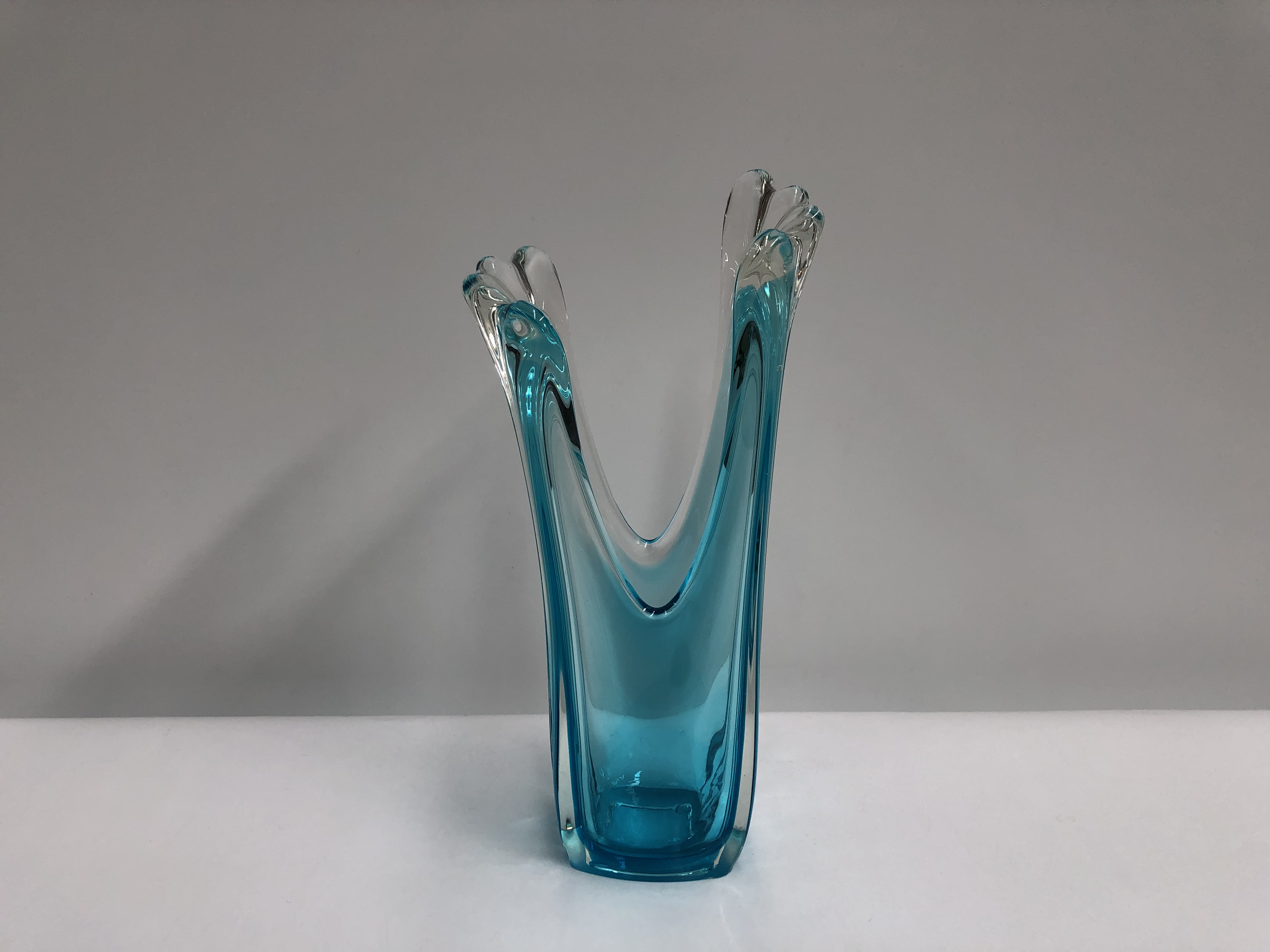 Vintage Retro Large Blue Finger Art Glass Vase 29.5cm 5