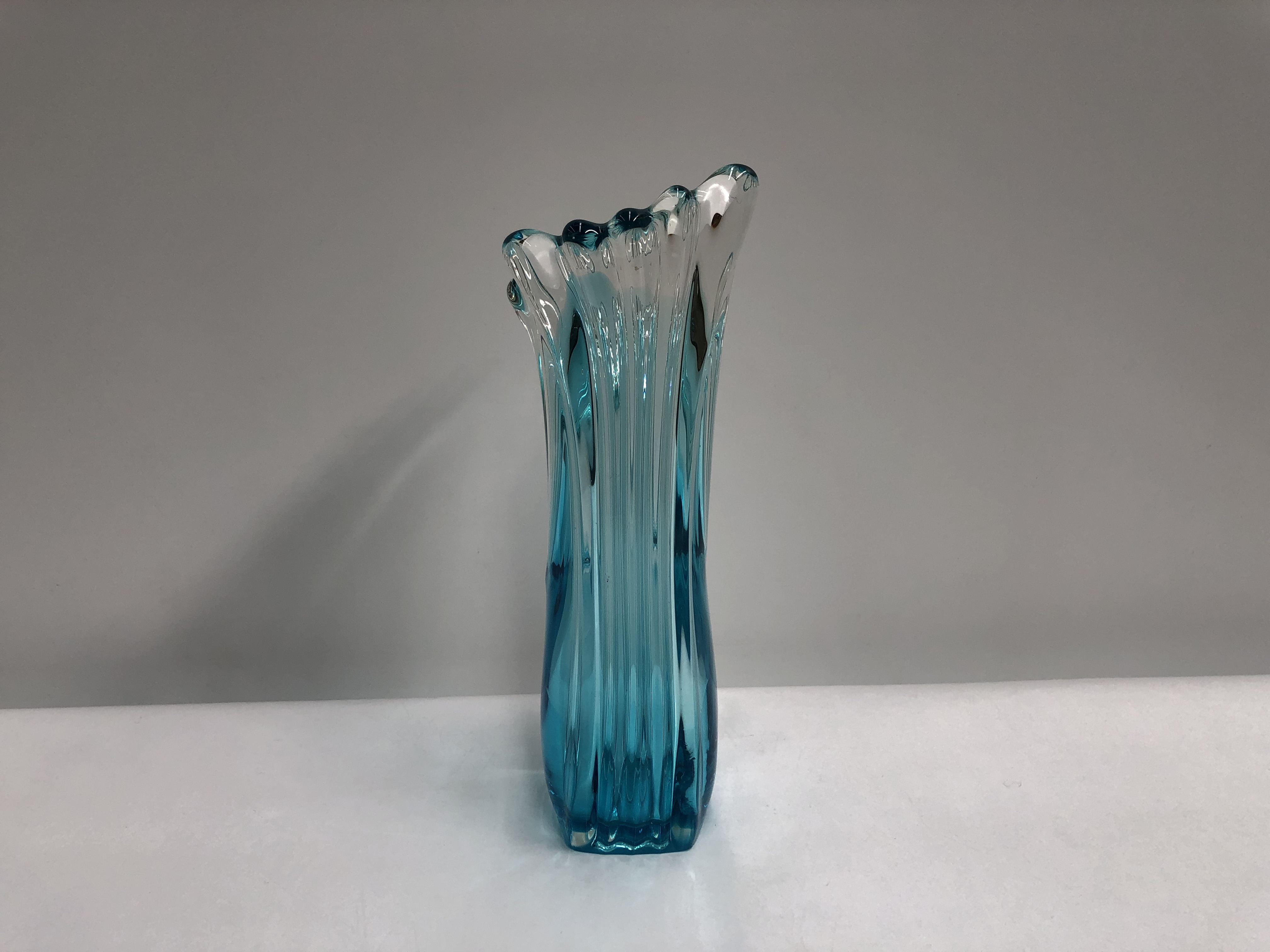 Vintage Retro Large Blue Finger Art Glass Vase 29.5cm 6