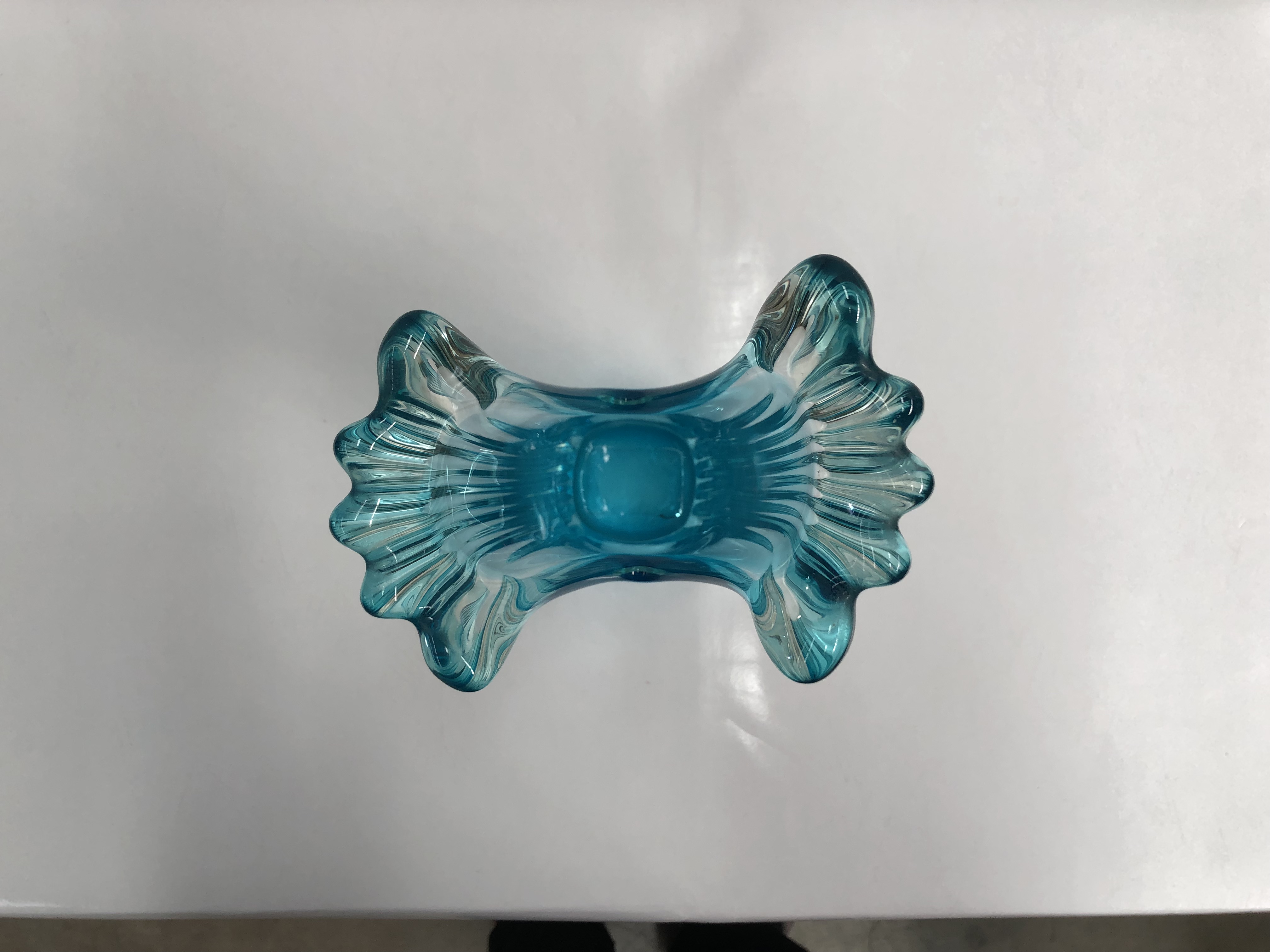 Vintage Retro Large Blue Finger Art Glass Vase 29.5cm 7