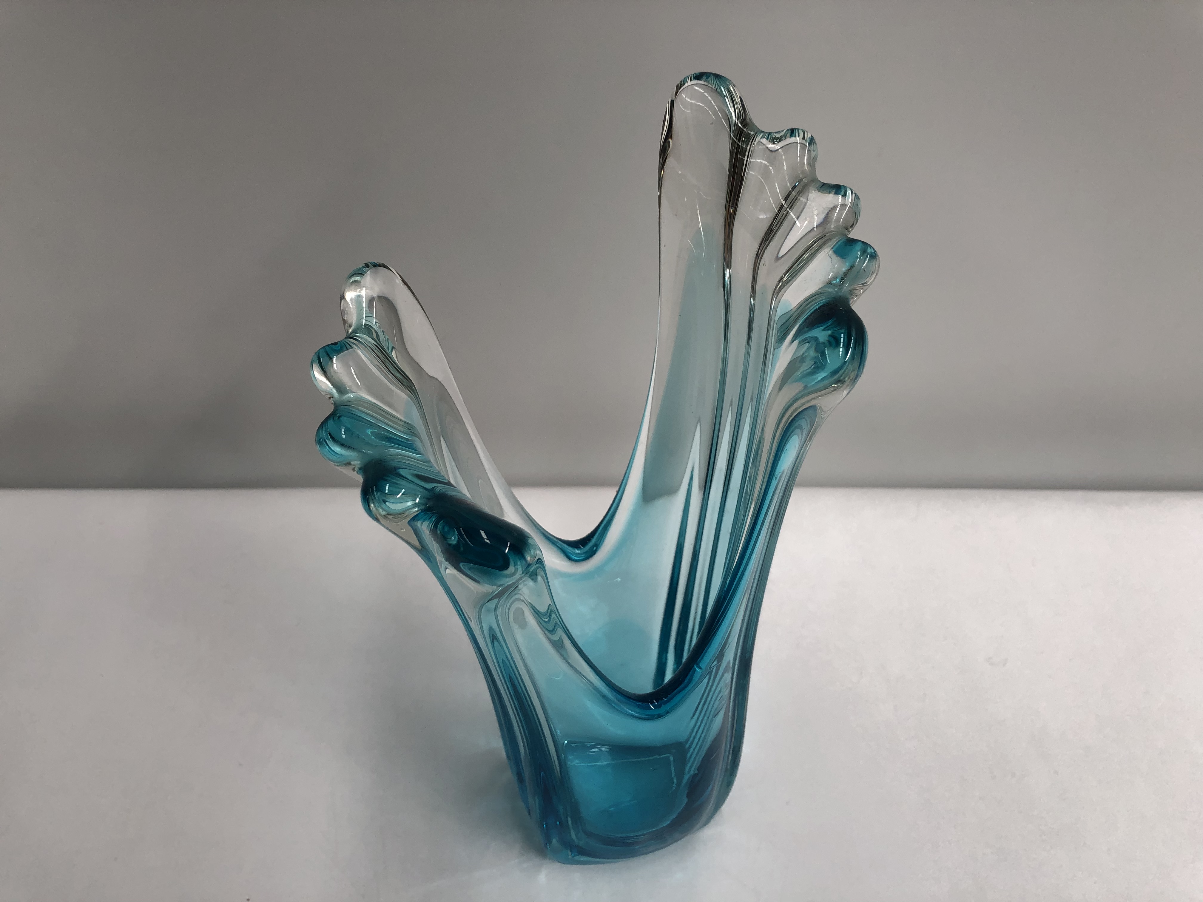 Vintage Retro Large Blue Finger Art Glass Vase 29.5cm 9