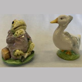 Two Vintage Beatrix Potter Figurines 'Jeremy Fisher' & 'Rebeccah Paddle-Duck' By Beswick 1
