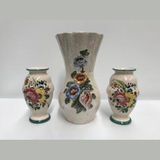 Vintage Arthur Wood Pottery Floral Vase With Two Small Handmade Vases