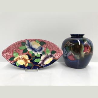 Vintage Gabriele Brunsdon Australian Pottery Floral Vase With Maling Floral Bowl
