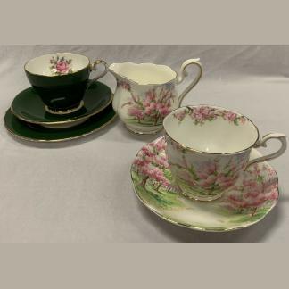 'Blossom Time' Duo & Milk Jug By Royal Albert With A Green Glazed Treo By Aynsley 1