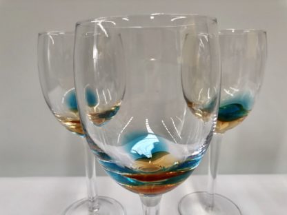 Art Glass Wine Glasses Hand Blown w/ Blue & Honey Colour Bubble 6 PCE 2
