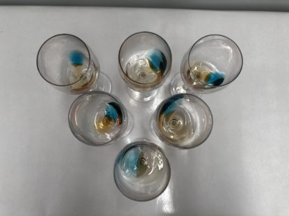 Art Glass Wine Glasses Hand Blown w/ Blue & Honey Colour Bubble 6 PCE 4