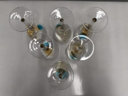 Art Glass Wine Glasses Hand Blown w/ Blue & Honey Colour Bubble 6 PCE 6