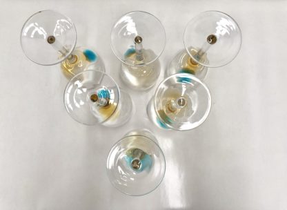 Art Glass Wine Glasses Hand Blown w/ Blue & Honey Colour Bubble 6 PCE 7