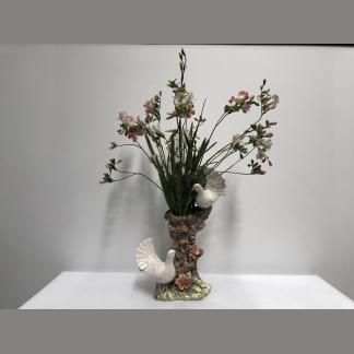 Vintage Large Figural Vase Decorated w/ White Doves - Floral/Tree 1