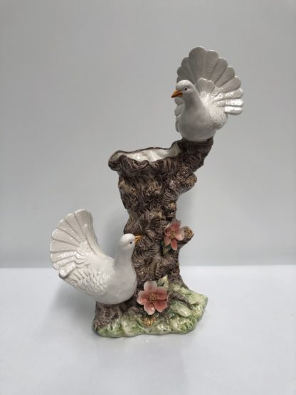 Vintage Large Figural Vase Decorated w/ White Doves - Floral/Tree 3