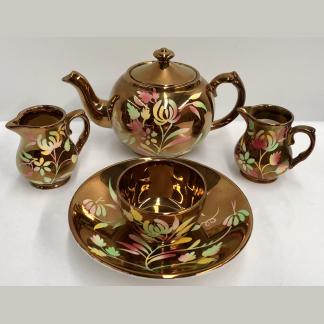 Vintage Wade Bronze Gold Lustre Ware Floral Tea Set Made in England 1