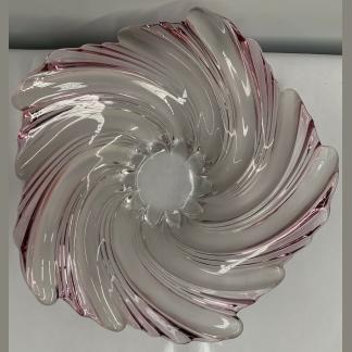 Large Glass Frosted & Pink Swirl Bowl By An Unknown Maker 1