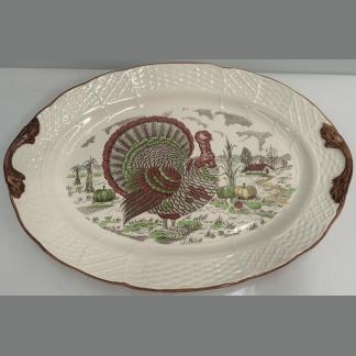 Large Turkey Plater Decorated With A Farm House To Back & Turkey To Center Made In Japan 1