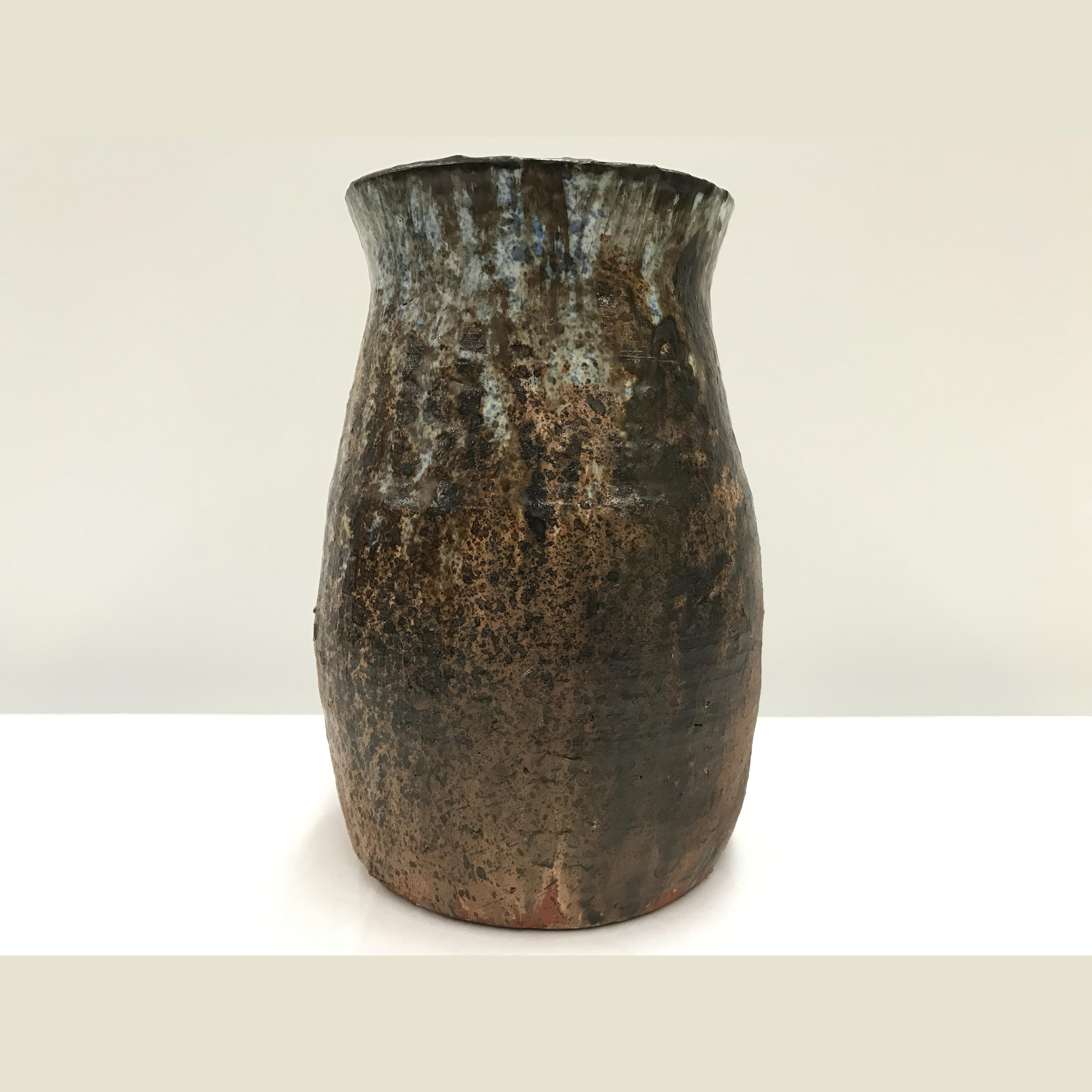 John Perceval Earthy & Blue Glazed Red Terracotta Vase AFC