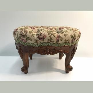 Vintage Victorian Style Wooden Footstool With Floral Upholstery