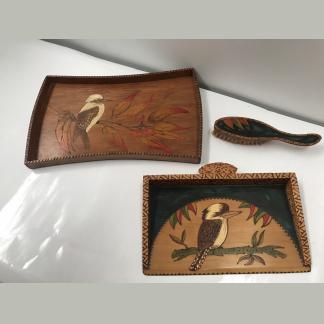 Vintage Handmade Pieces Of Pokerwork Depicting Kookaburras