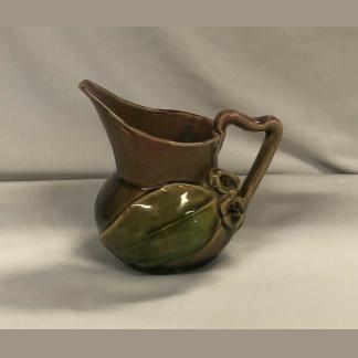 Remued Pottery Gumnut & Gumleaf Pottery Jug Rare Burgundy, Green & Brown glaze 1