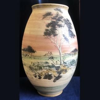 Ian Gamble Signed Australian Pottery Hand-Painted Bush Landscape Large Vase 1