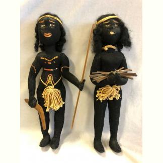 Rare Pair of Aust Aboriginal Dolls Circa 1930’s Stuffed Hand Stitched Felt Body 1