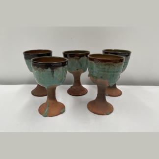 5x Original Lucy Hatton Beck Blue & Green Volcanic Lava Glaze Australian Pottery Wine Goblets