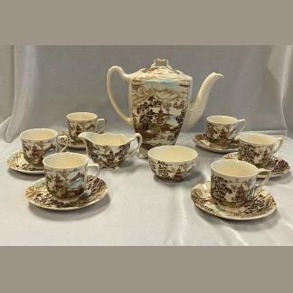 Vintage Johnson Brothers England Brown & White Enchanted Garden Coffee Set 2