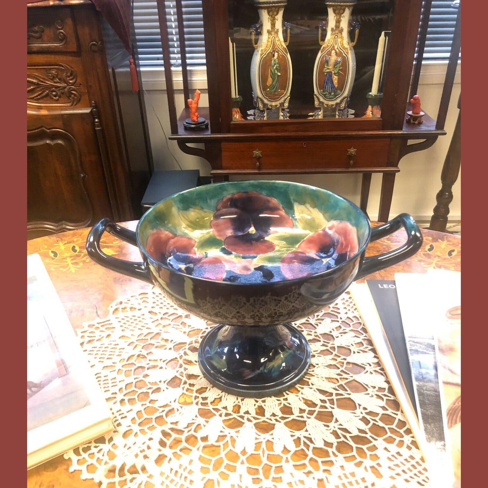 William Moorcroft Twin Handle Pansy Pattern Comport 2