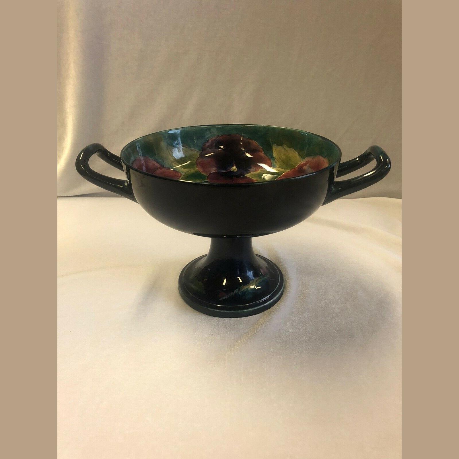 William Moorcroft Twin Handle Pansy Pattern Comport 3