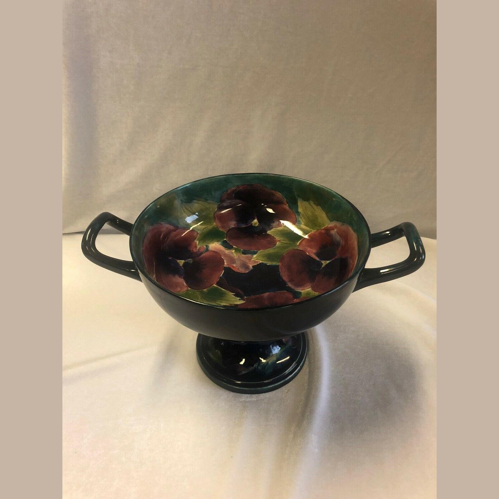 William Moorcroft Twin Handle Pansy Pattern Comport 7