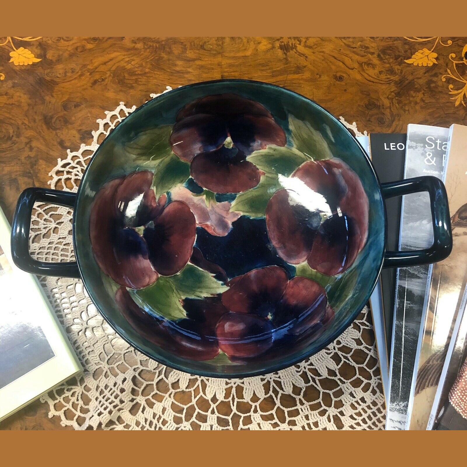 William Moorcroft Twin Handle Pansy Pattern Comport 8