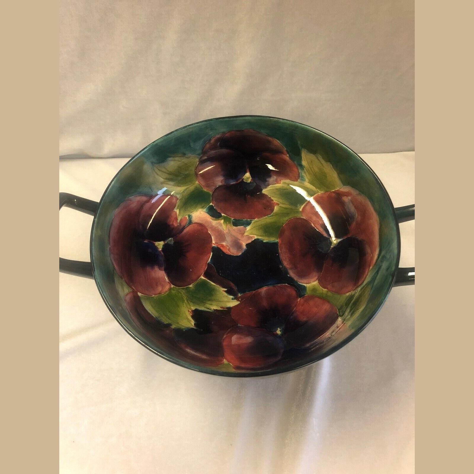 William Moorcroft Twin Handle Pansy Pattern Comport 9