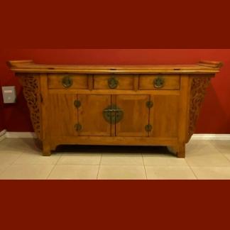 Antique Chinese Elmwood Altar TableSideboard w planked top & everted flanges 13