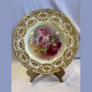 Royal Doulton Gilt Hand Painted “service” Plate w Central Panel of Roses 13