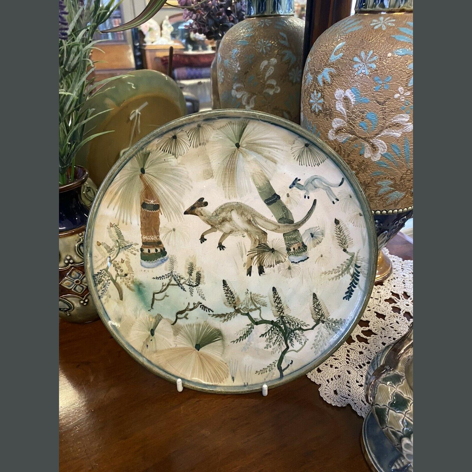 Vintage AMB Pottery Plate Depicting Kangaroo, Grass Trees by Neil Douglas 2