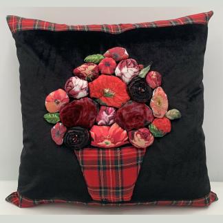 Australian Designer, Up Cycled & Remnant Fabric Black With Red Tartan Cushion-Pillow Handmade By Christine McCorry 1