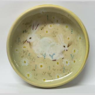 Vintage AMB Pottery Yellow Bowl Decorated With White Rabbits In Foliage AMB (Arthur Merric Boyd 1920–1999) Pottery and (Neil Douglas 1911-2003) 1