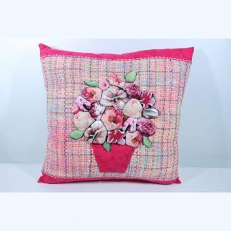 Australian Designer, Up Cycled & Remnant Fabric Pink Tartan With Hot Pink Ends Cushion-Pillow Handmade By Christine McCorry
