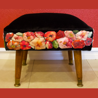 Vintage Australian Designer Upcycled:Remanent Fabric Reupholstered Footstool By Christine McCorry 1