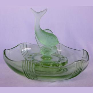 Vintage Uranium Glass Float Bowl With Central Uranium Glass Frosted Glass Fish 3